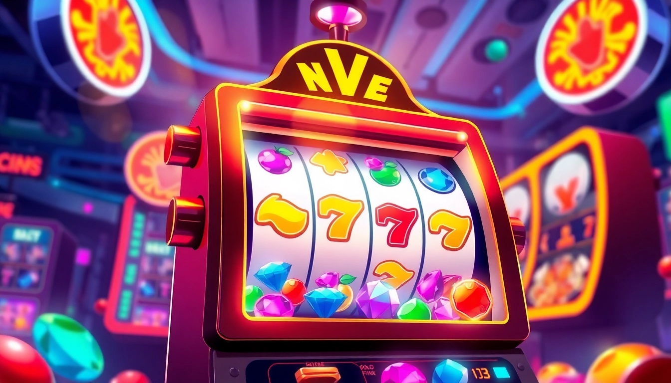 Spin the slot machine for ปั่นสล็อตฟรี with colorful fruit icons and bright lights.