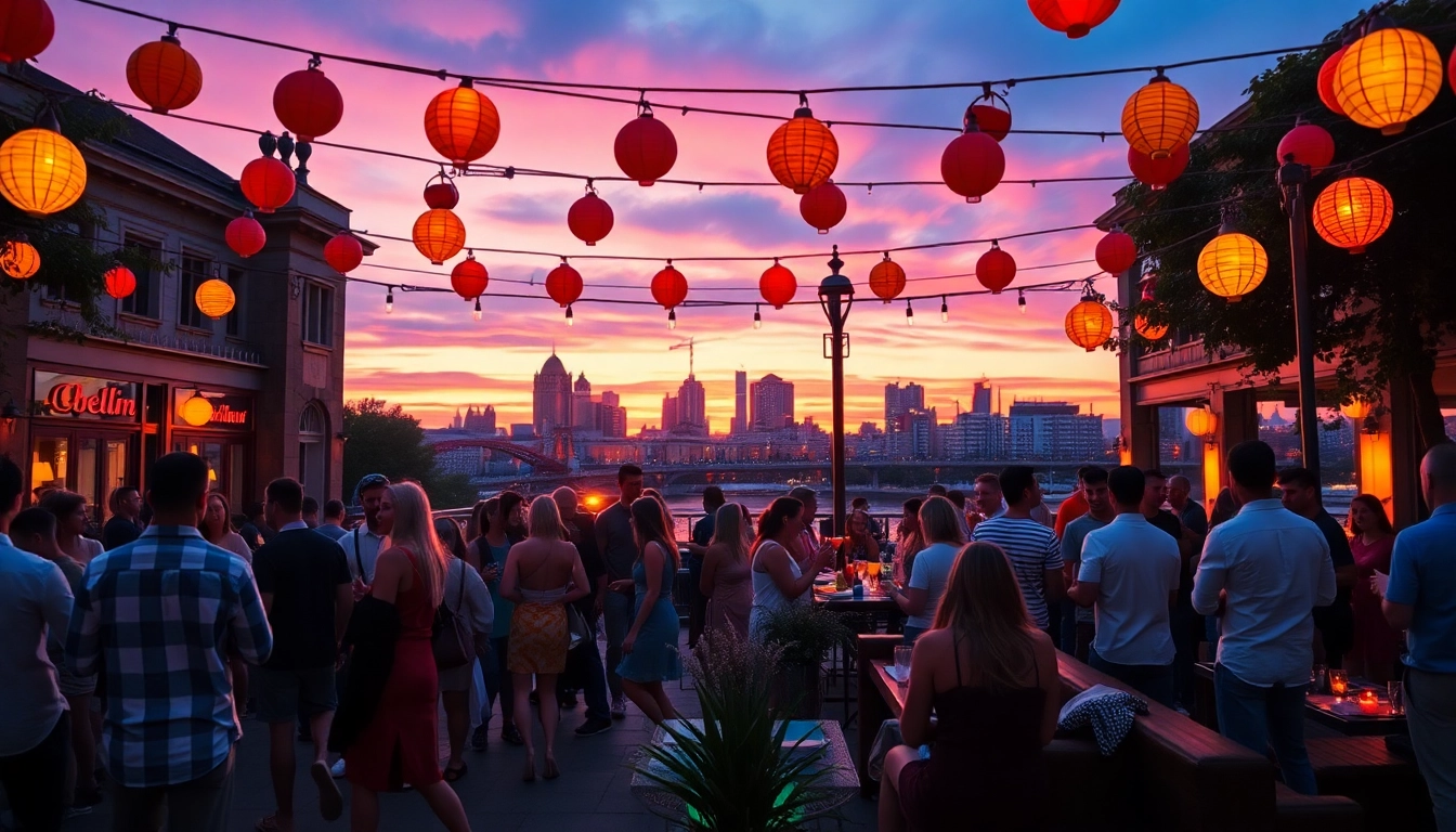 Experience Unique Berlin Events with an outdoor after-work party featuring vibrant decorations and joyful interactions.