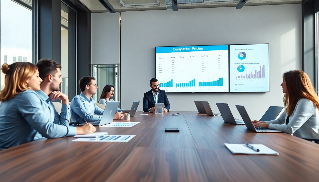 Analyze competitor pricing effectively with a business team in a modern conference room.