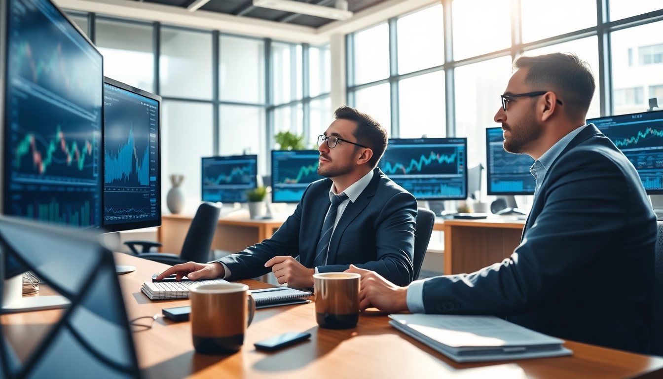 Analyze trade futures as traders focus on market trends in a bright office.