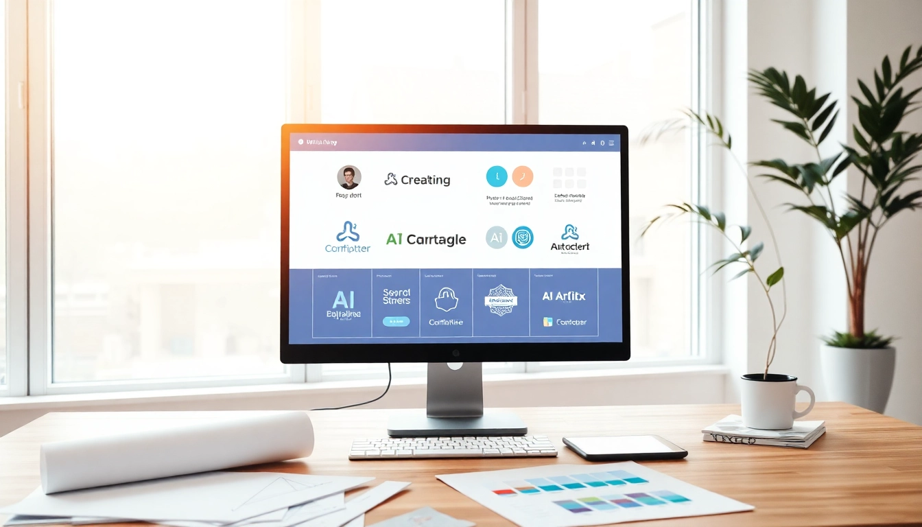 Generate premium AI business branding designs in a bright, modern workspace.