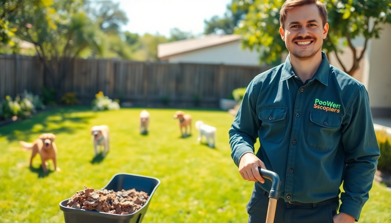 Affordable pooper scooper service San Antonio team efficiently cleaning a backyard for happy dogs.