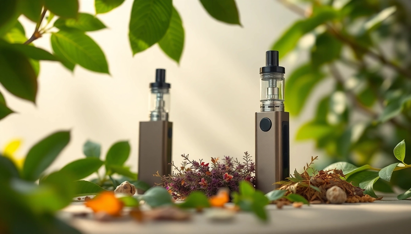 Explore healthy vapes with elegant designs and aromatic herbs in a serene setting.