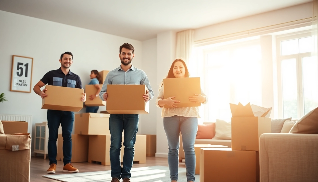 House moves featuring professional movers helping a family with packing and搬家具.