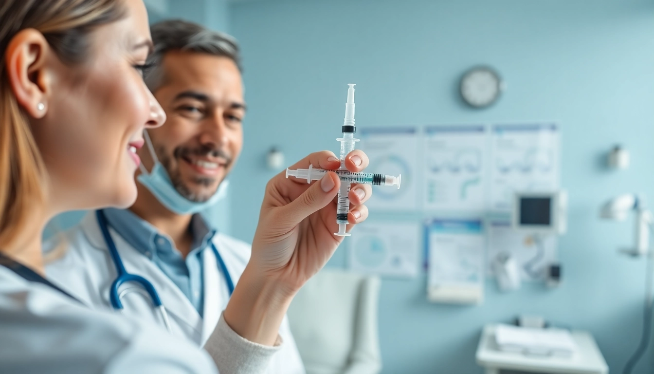 A healthcare provider administering injectable weight loss treatment in a clinical environment.