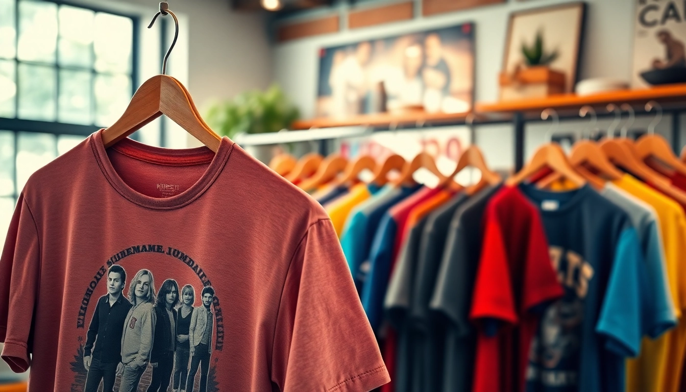 Shop stylish graphic t-shirt designs in a trendy boutique showcasing vibrant styles.