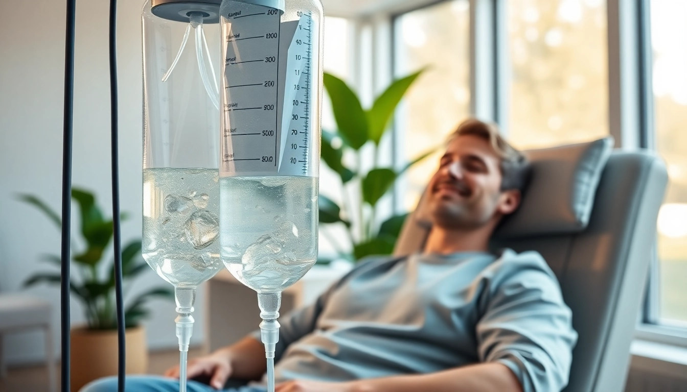 Patient receiving IV Therapy treatment in a bright, modern wellness clinic space.
