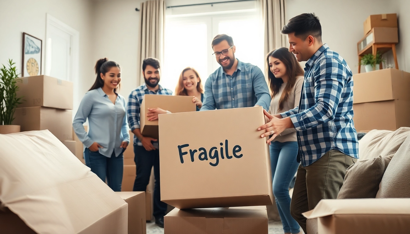 Efficient moving services by https://bennettsmoving.com/ team with packed boxes in a bright living room.