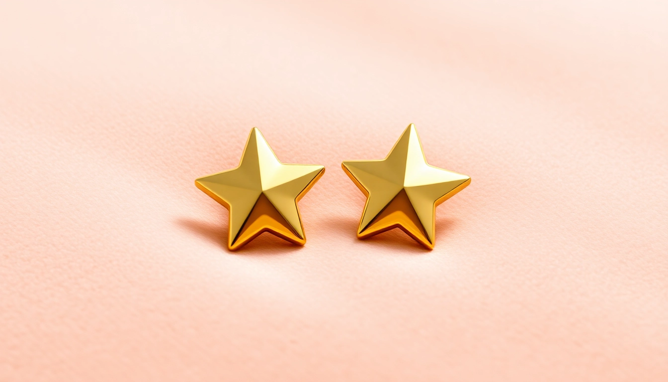 Admire stunning Earrings Gold Stars featuring intricate designs with a warm glow.