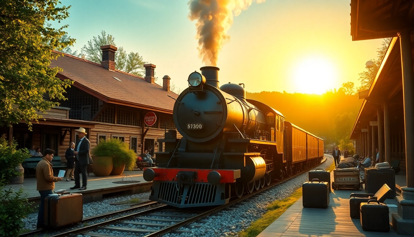 Download railroad tycoon download with a vintage train station scene filled with activity and travelers.