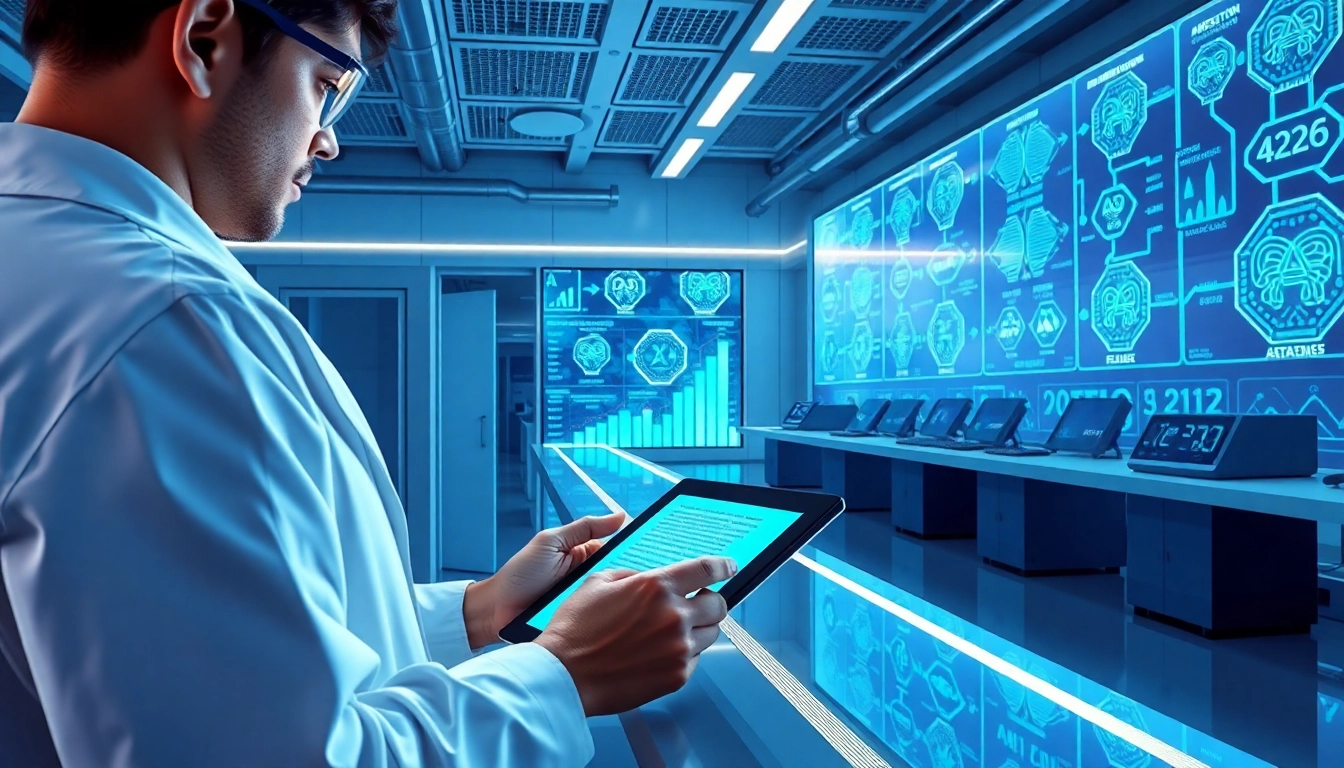 Analyze ai detection with a researcher in a modern lab focused on AI technology.
