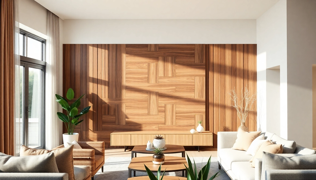 Showcasing contemporary wood wall panels in a modern interior, highlighting texture and design.