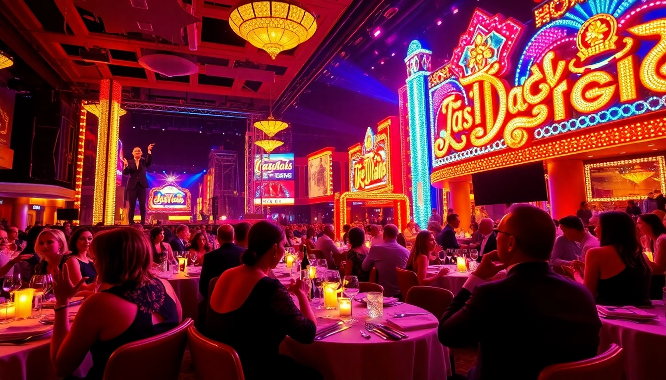 Enjoying lively dinner shows vegas with performers and elegant dining ambiance.