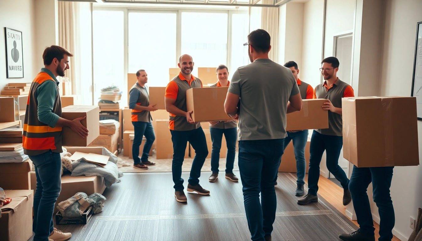 Experienced Manhattan movers diligently loading boxes into a truck for a smooth moving process.