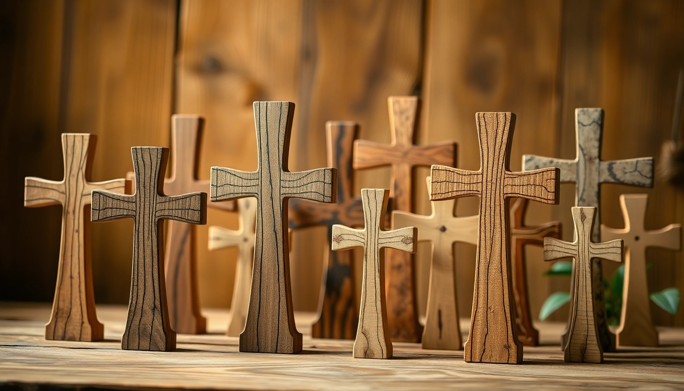 Handmade crosses beautifully displayed, showcasing craftsmanship and intricate details.