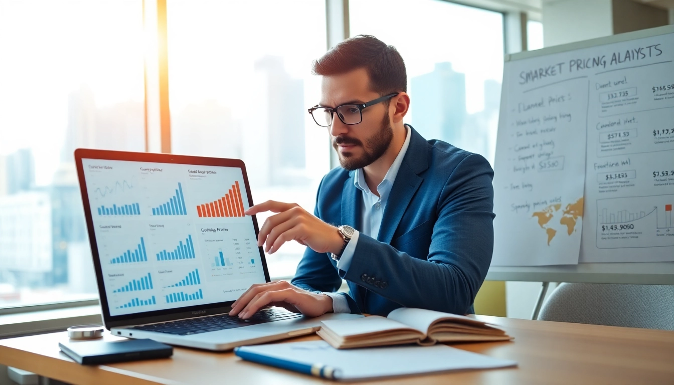 Find competitor pricing through thorough analysis in a modern office setting.